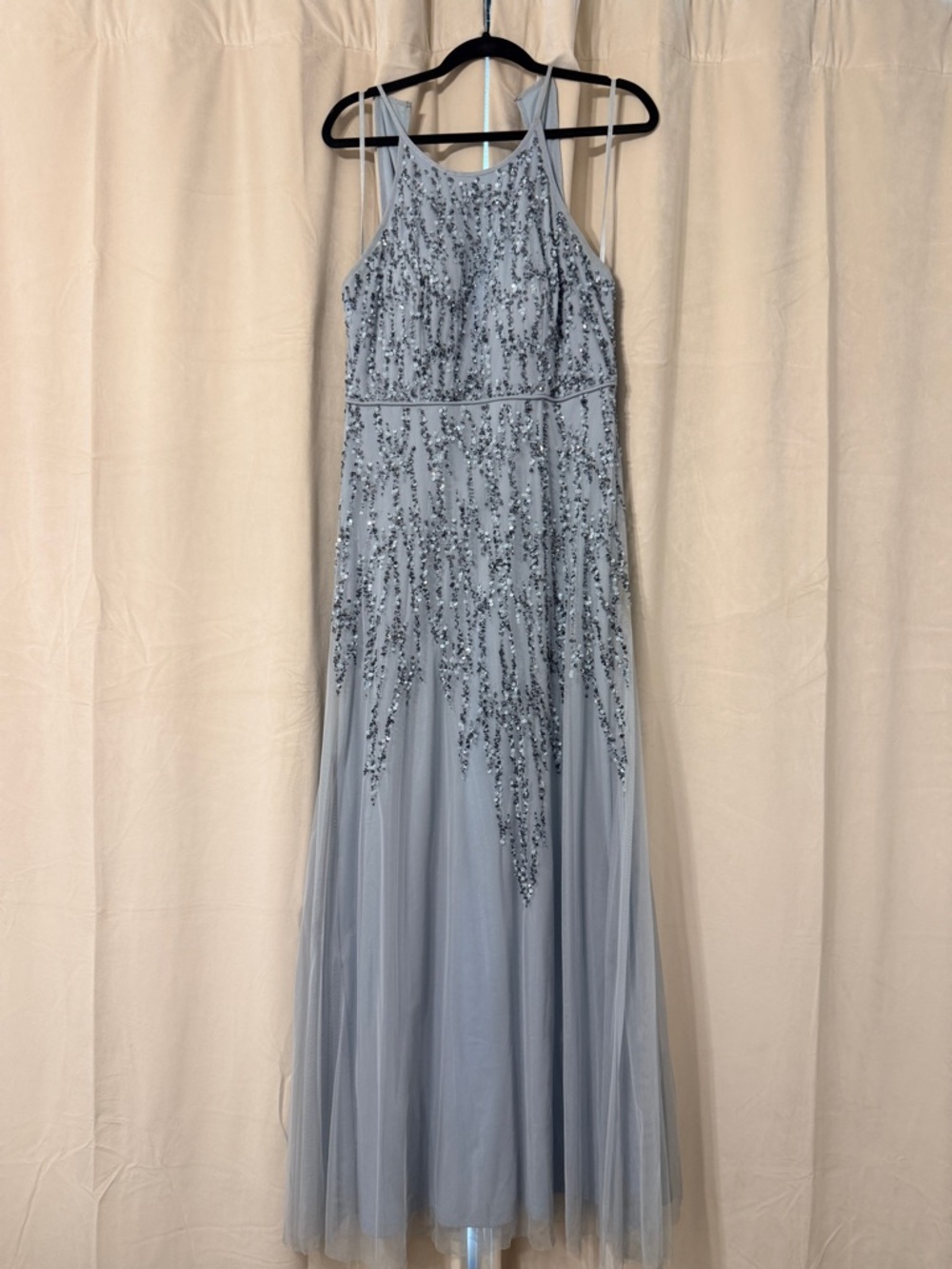 MARINA Light Blue Sequin Halter Maxi Dress